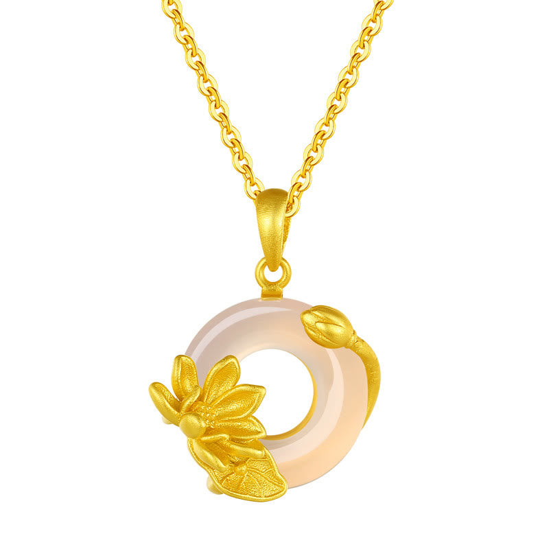 Nimara Ritual Natural White Chalcedony Peace Buckle Lotus Pendant S925 Sterling Silver Necklace