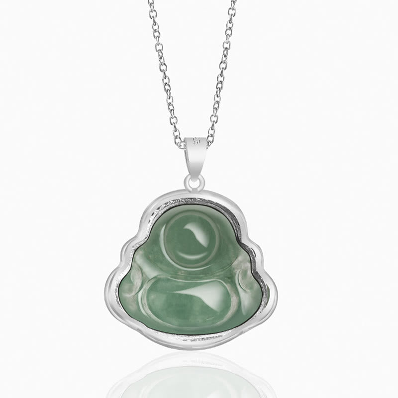 Nimara Ritual Laughing Buddha Natural Jade Luck Prosperity Necklace Titanium Steel Chain Pendant