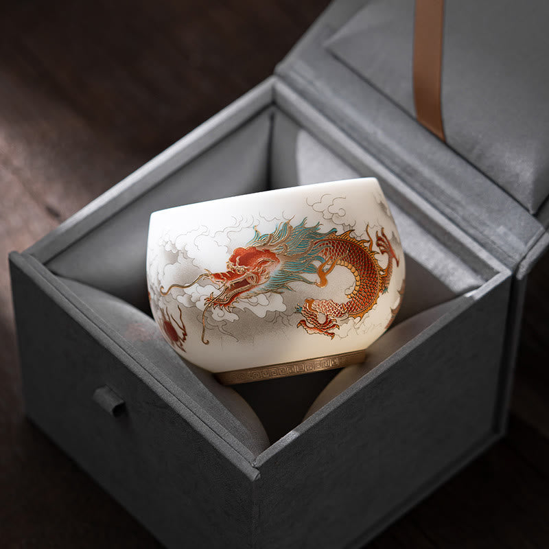 Nimara Ritual Phoenix Dragon Lotus Deer Ancient Building Koi Fish Ceramic Teacup Kung Fu Tea Cups