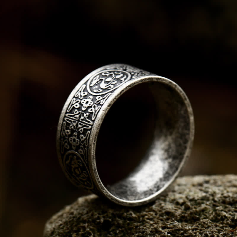 Nimara Ritual Four Guardian Beast Dragon White Tiger Suzaku Basalt Carved Success Luck Ring