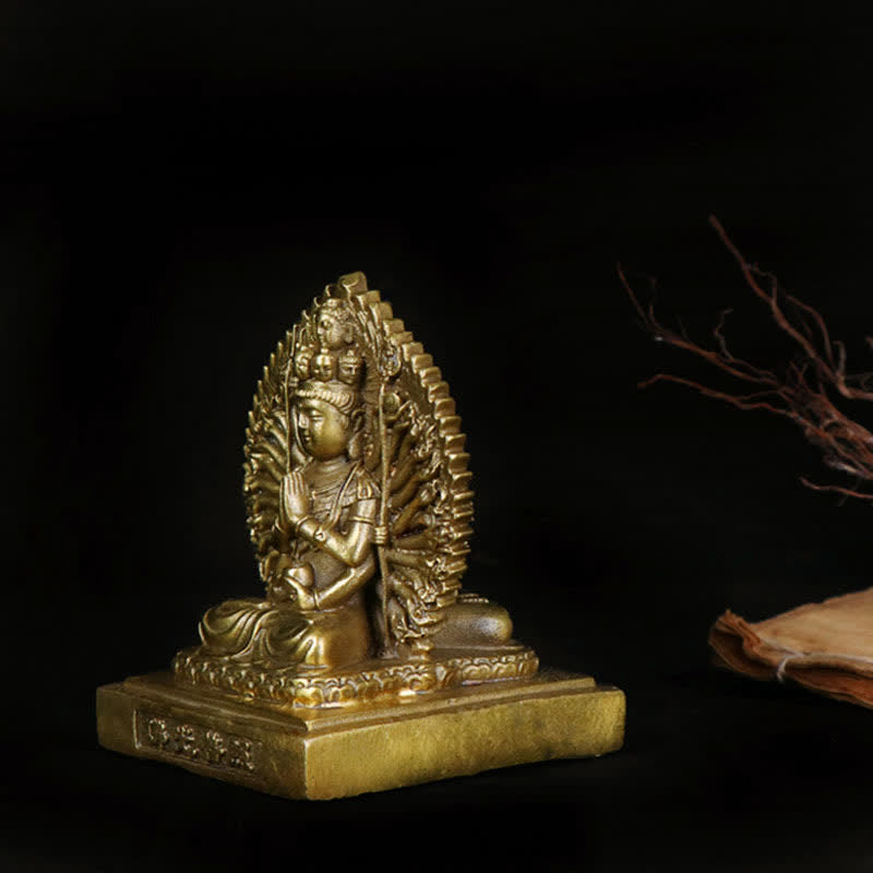 Nimara Ritual Chenrezig Thousand-handed Avalokitesvara Figurine Double-sided Kuan Yin Bodhisattva Protection Solid Copper Statue Decoration