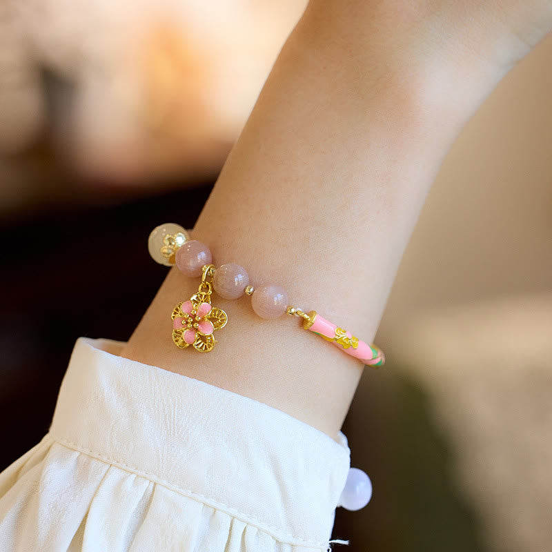 Nimara Ritual Natural Sun Stone Golden Silk Jade Flower Charm Wealth Bracelet Bangle