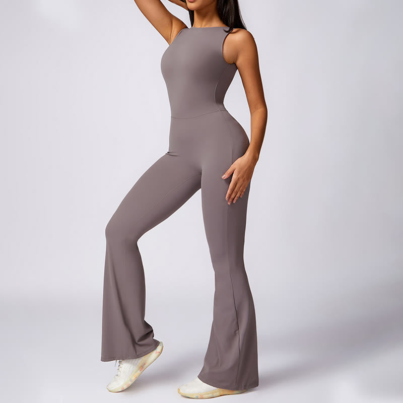 Nimara Ritual Women Casual Sleeveless Jumpsuit Flare Pants Sports Fitness Yoga Bodysuit