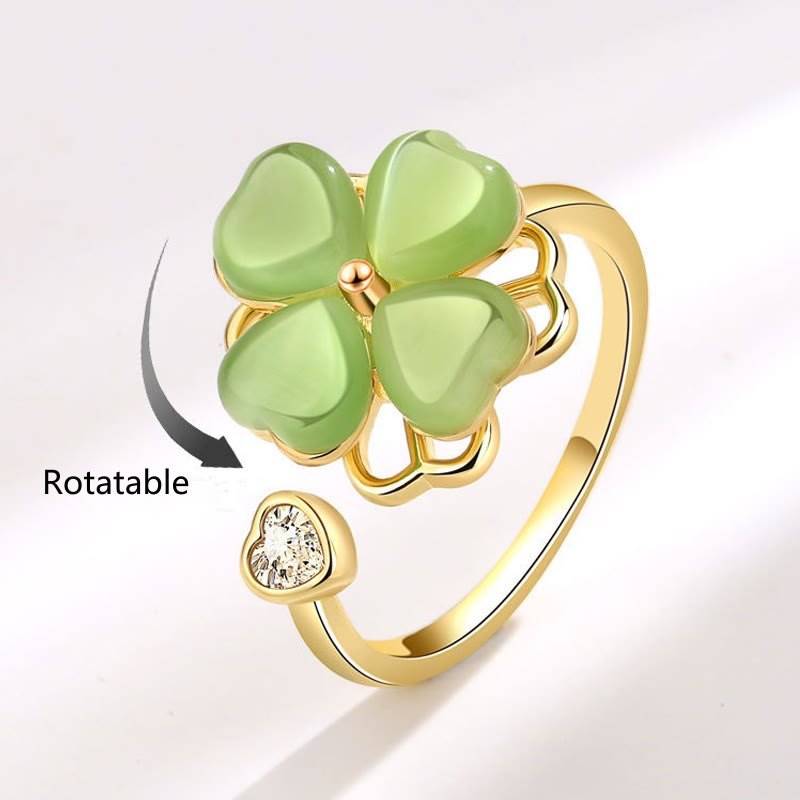Nimara Ritual Cat's Eye Four Leaf Clover Zircon Love Rotatable Ring