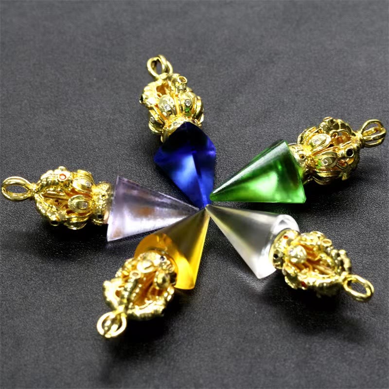 Nimara Ritual Tibetan Dorje Vajra 4 Prong Lotus Liuli Crystal Strength Necklace Pendant