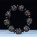 Nimara Ritual Ebony Wood Eighteen Arhats Lotus Dragon Engraved Balance Bracelet