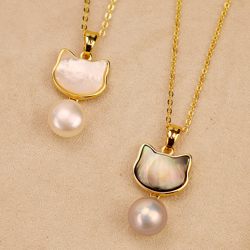 Nimara Ritual Natural Pearl Copper Cat Healing Necklace Pendant Earrings
