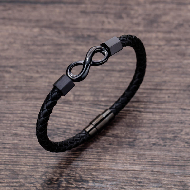 Nimara Ritual Endless Knot Titanium Steel Infinity Leather Weave Balance Bracelet