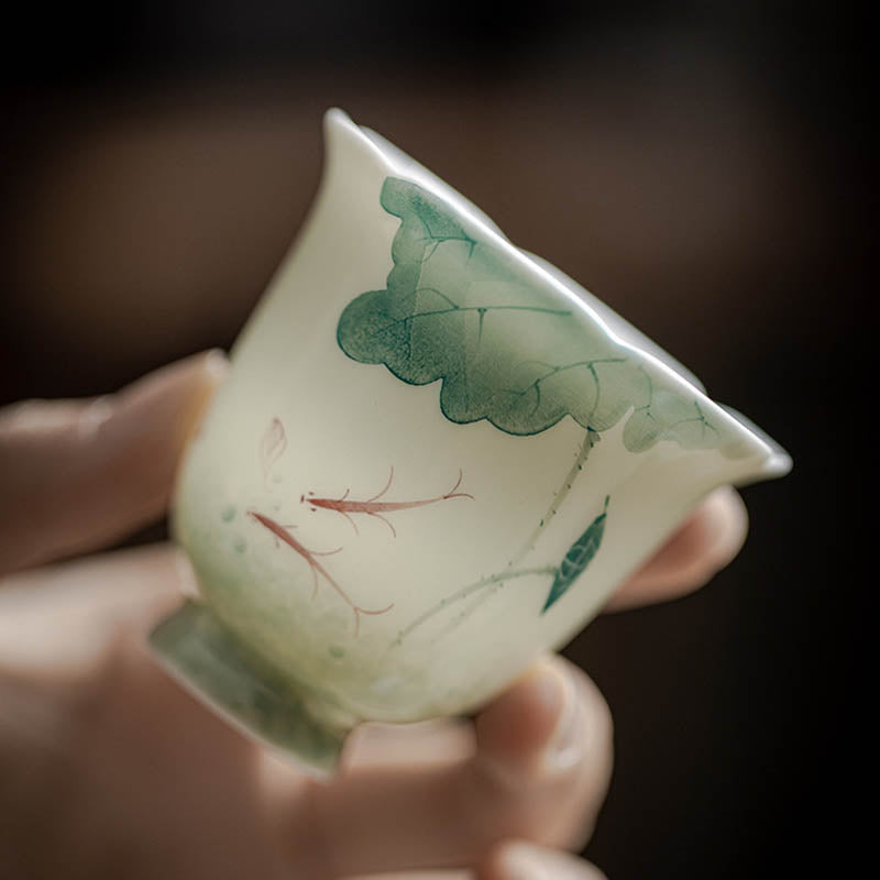 Nimara Ritual Koi Fish Lotus Leaf Pattern Ceramic Teacup Kung Fu Tea Cup 65ml