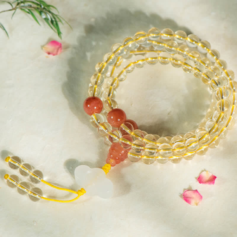 Nimara Ritual 108 Mala Beads 925 Sterling Silver Natural Citrine Red Agate White Jade Prosperity Charm Bracelet