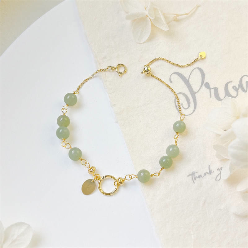 Nimara Ritual Unique Natural Hetian Jade 14K Gold filled Luck Beaded Bracelet