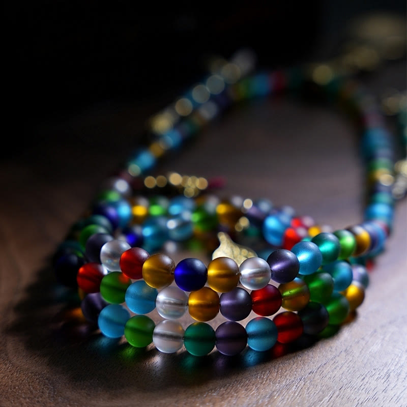 Nimara Ritual Tibetan 108 Mala Beads Multicolored Liuli Glass Bead Chinese Zodiac Nine Palaces Eight Diagrams Charm Bracelet