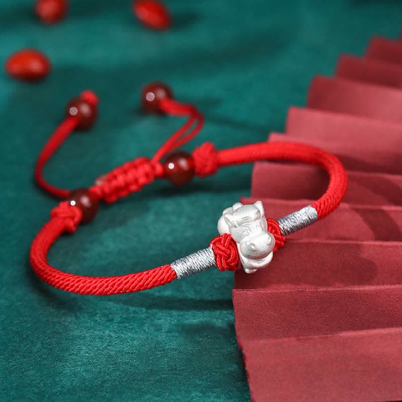 Nimara Ritual 999 Sterling Silver Chinese Zodiac Luck Strength Red String Bracelet