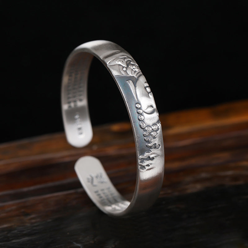 Nimara Ritual 999 Sterling Silver Buddha Head Heart Sutra Serenity Bracelet Bangle
