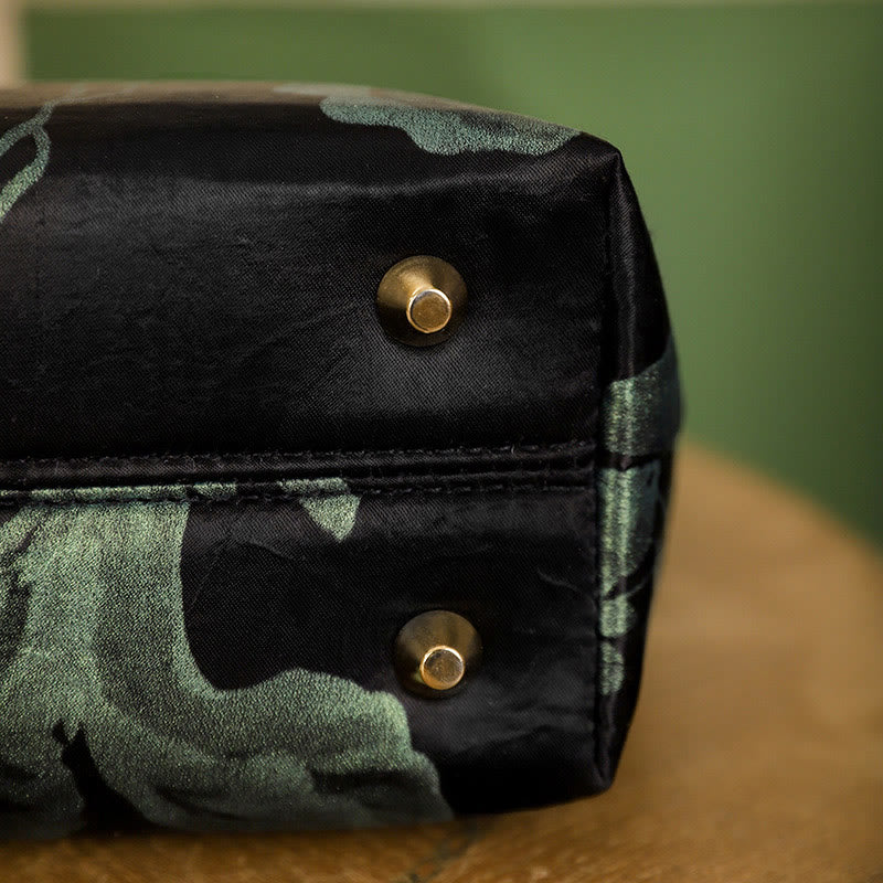 Nimara Ritual Black Green Orchids Print Vintage Handbag