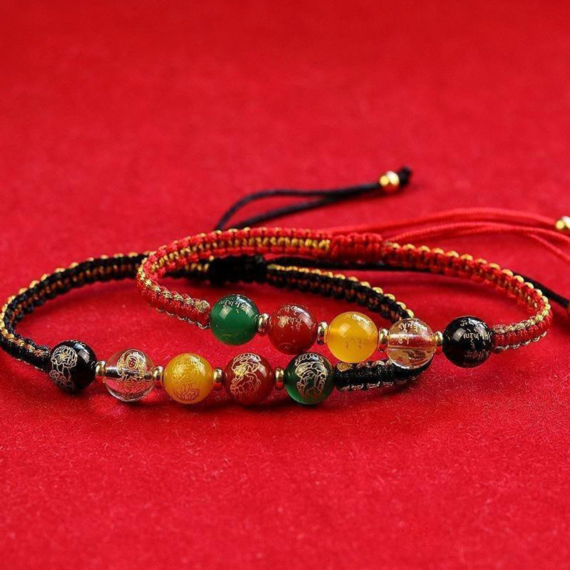 Nimara Ritual Five Directions Gods of Wealth Agate Handmade Protection String Braid Bracelet