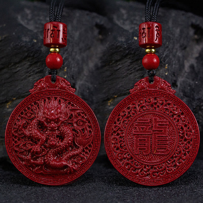 Nimara Ritual Year of the Dragon Natural Cinnabar Dragon Protection Necklace Pendant
