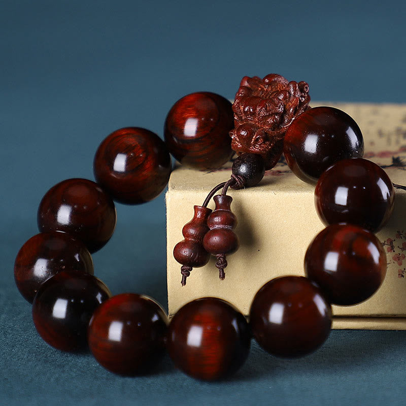 Nimara Ritual Rosewood Green Sandalwood Small Leaf Red Sandalwood Dragon Carved Protection Bracelet