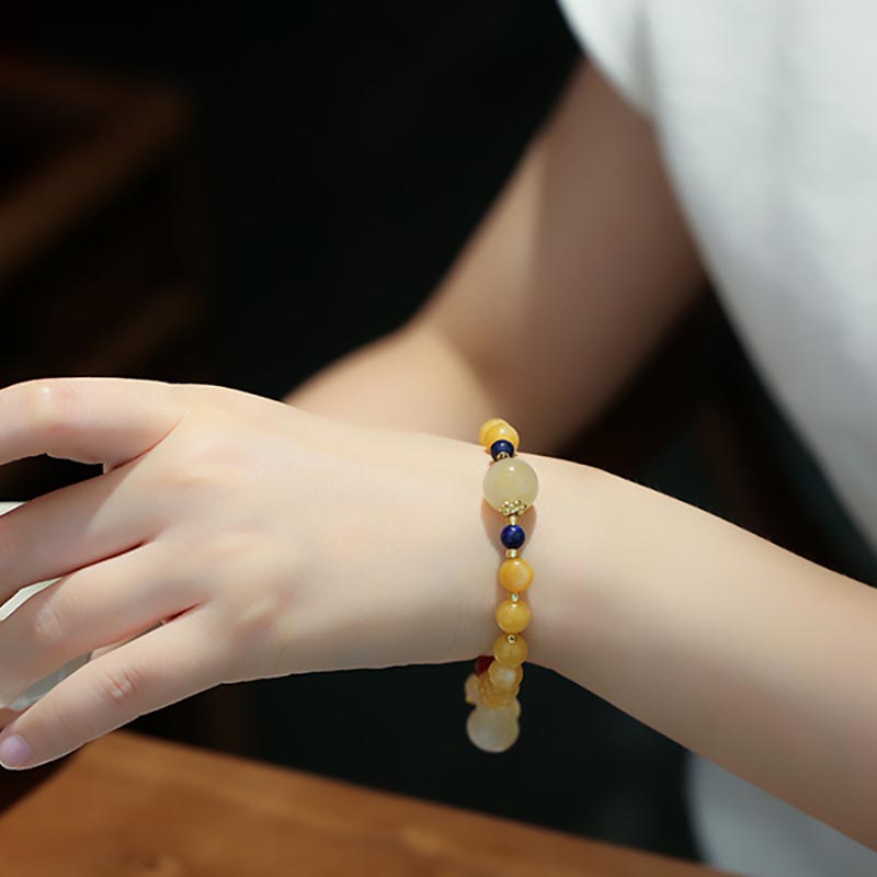 Nimara Ritual Natural Golden Silk Jade Gourd Charm Wealth Luck Bracelet