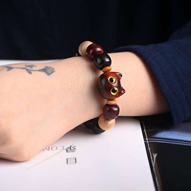 Release Mood Red Sandalwood Ebony Wood Cute Cat Calm Bracelet