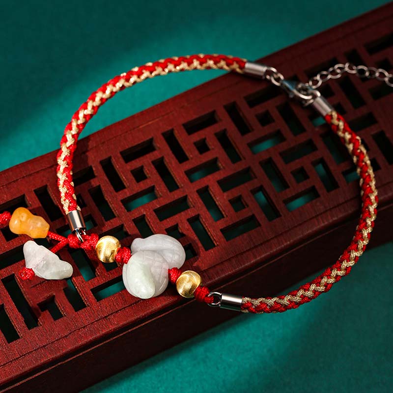 Nimara Ritual Chinese Zodiac Jade Prosperity Red String Bracelet Anklet