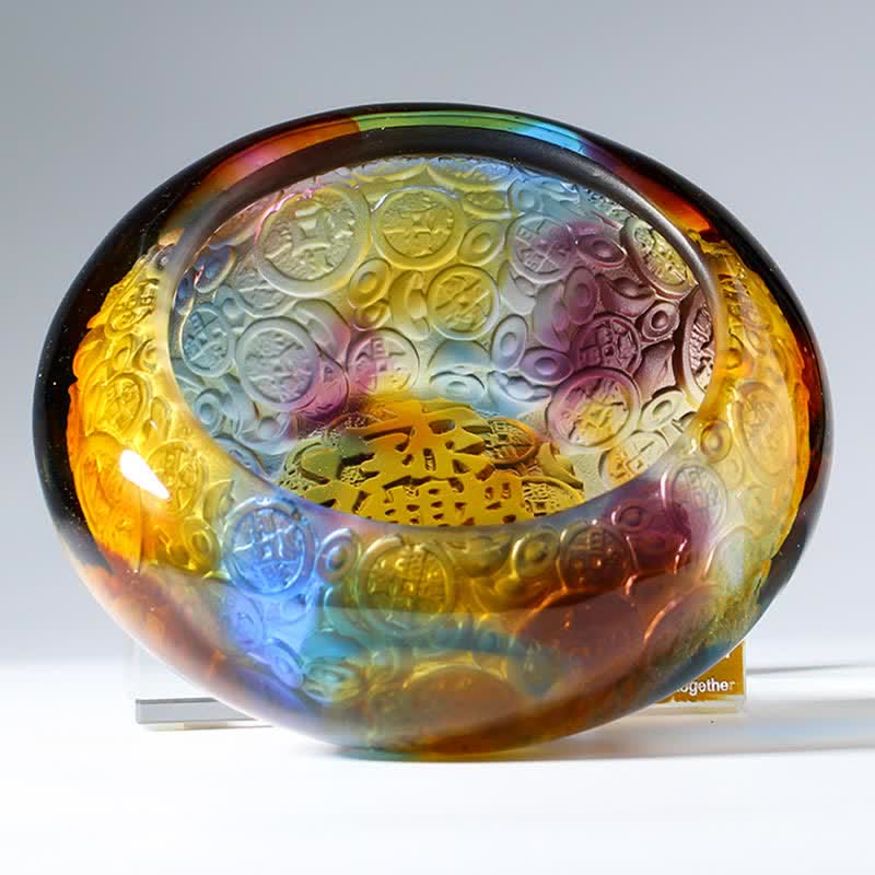 Nimara Ritual Handmade Liuli Crystal Treasure Bowl Ingots Art Piece Home Decoration