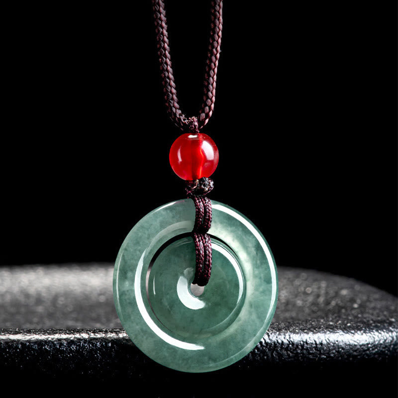 Nimara Ritual Green Jade Double Peace Buckle Abundance Necklace Pendant