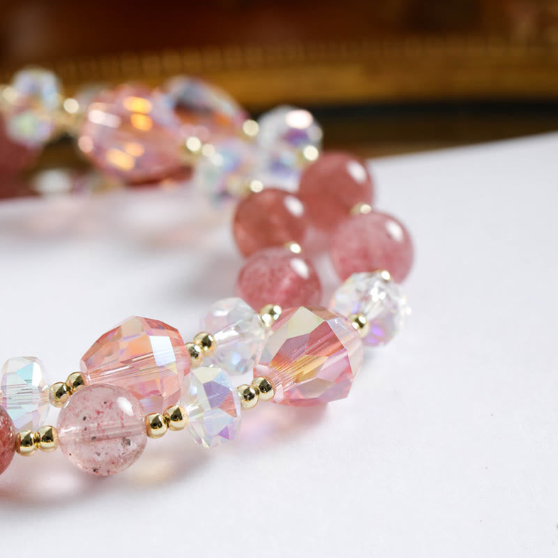Nimara Ritual Strawberry Quartz Zircon Flower Healing Double Wrap Bracelet