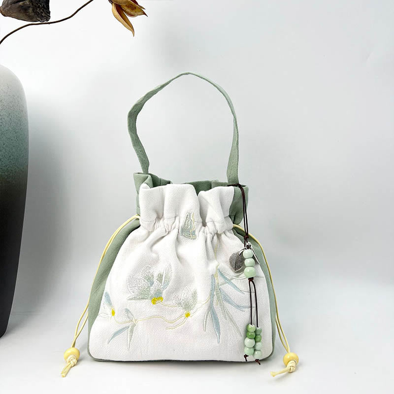 Nimara Ritual Embroidered Butterfly Lotus Magnolia Cotton Linen Tote Crossbody Bag Shoulder Bag Handbag