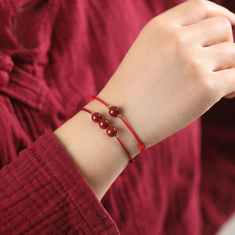 Nimara Ritual Natural Lucky Cinnabar Bead Blessing String Bracelet Anklet