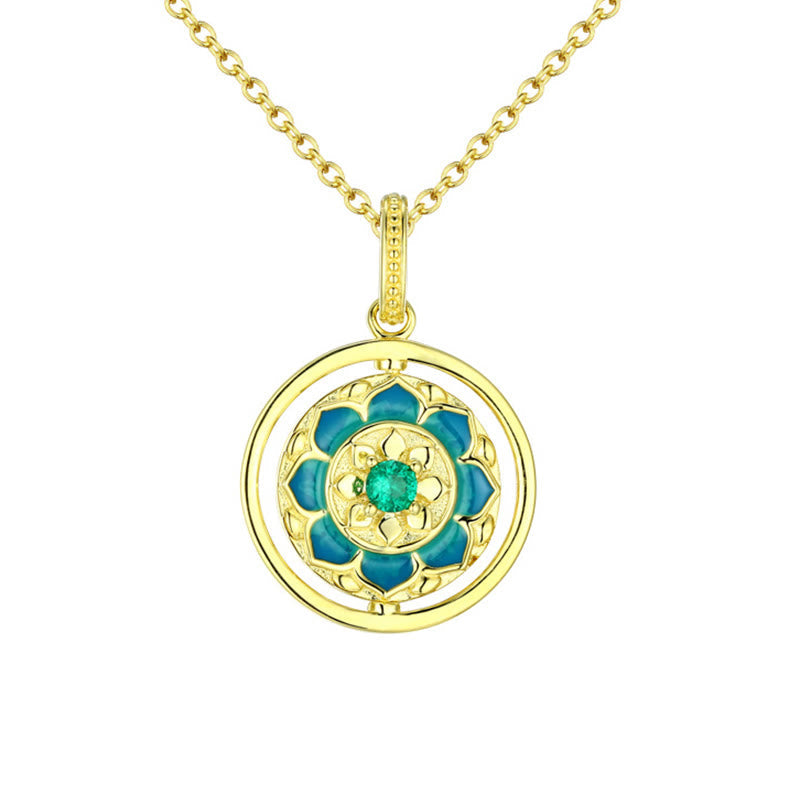 Nimara Ritual 925 Sterling Silver Lotus Flower Floral Zircon Enlightenment Rotatable Necklace Pendant