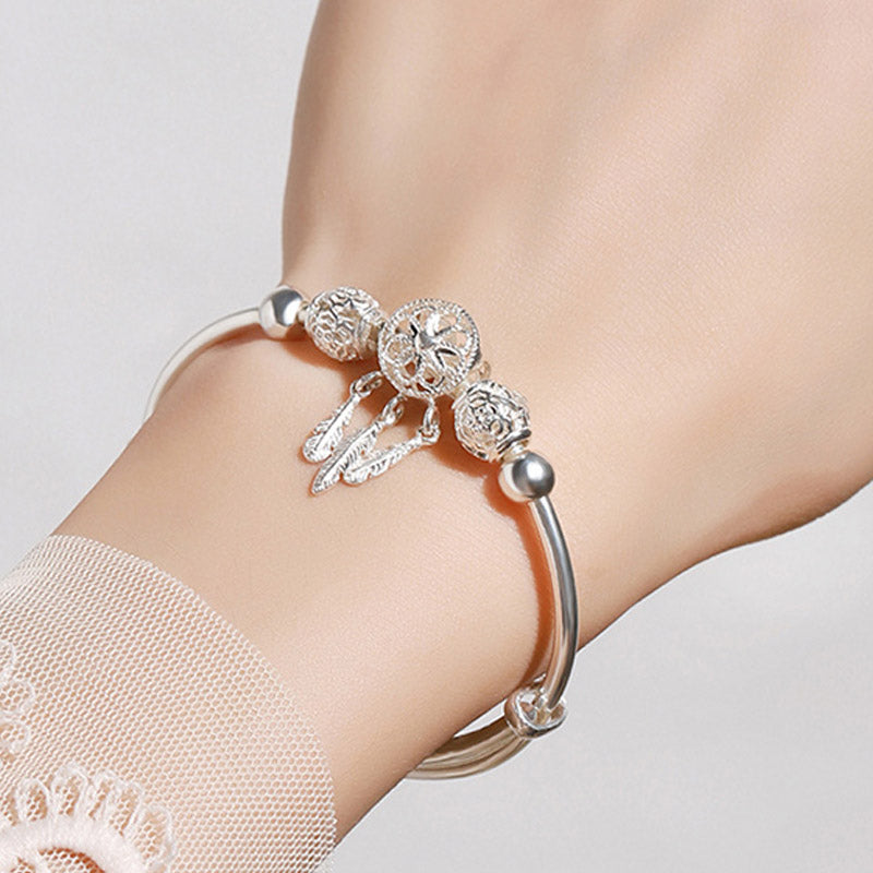 Nimara Ritual Tibetan White Copper Blessing Dream Catcher Charm Bracelet