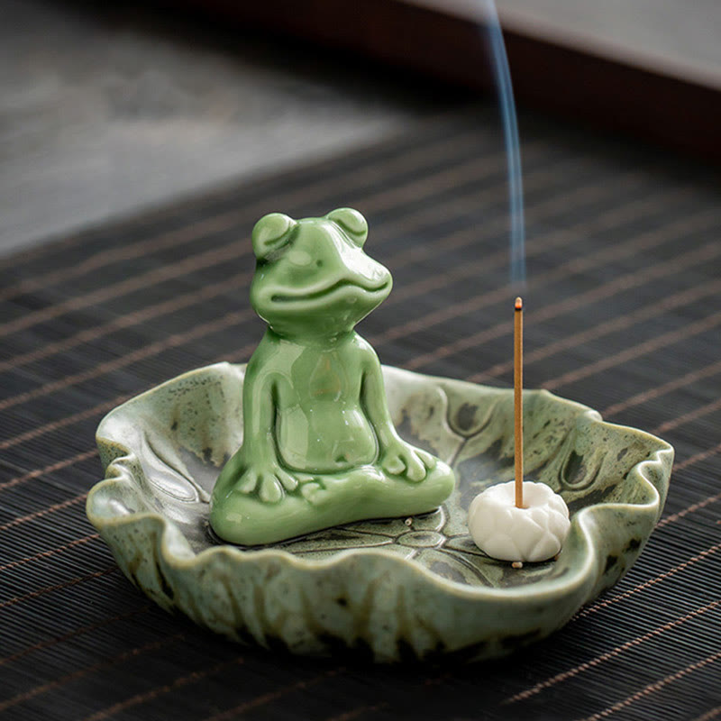 Nimara Ritual Leaf Meditation Frog Pattern Healing Ceramic Incense Burner Decoration