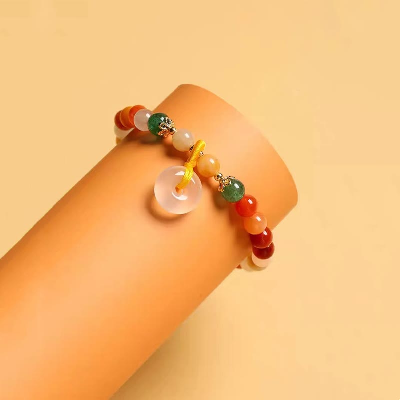 Nimara Ritual 14K Gold Plated Colorful Golden Silk Jade Peace Buckle Wealth Bracelet