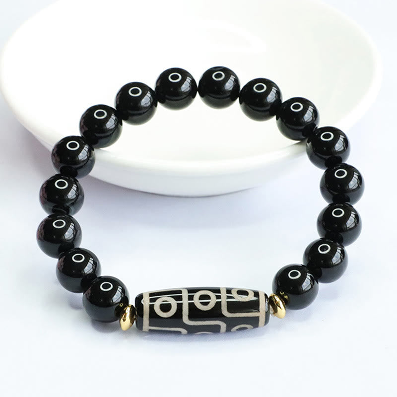 Nimara Ritual Tibetan Nine-Eye Dzi Bead Black Onyx Power Bracelet