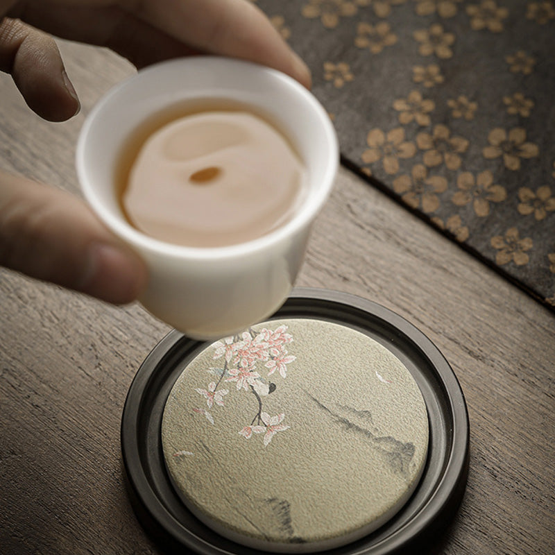 Nimara Ritual Plum Blossom Peach Heart Sutra Loquat Magnolia Persimmon Ceramic Cup Mat Pad Coaster Kung Fu Tea Mat