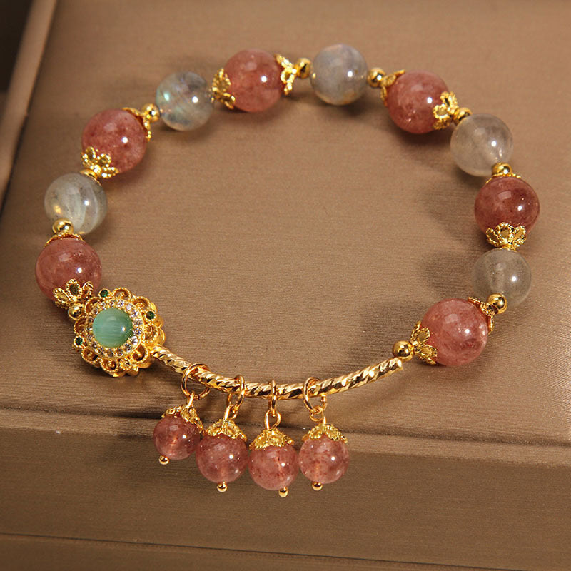 Nimara Ritual Strawberry Quartz Moonstone Healing Tassel Charm Bracelet