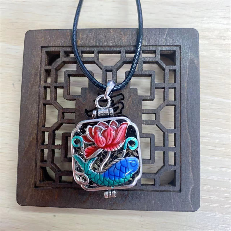 Nimara Ritual Koi Fish Lotus Copper Coins Luck Ghau Prayer Box Necklace Pendant