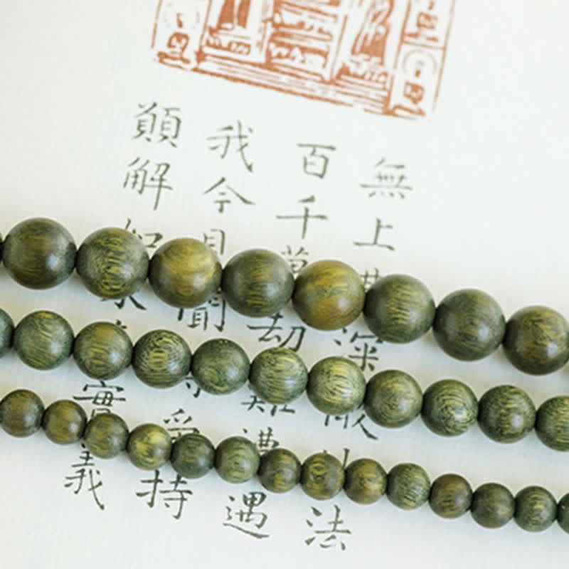 Nimara Ritual 108 Mala Beads Green Sandalwood Boxwood Lotus Positive Bracelet
