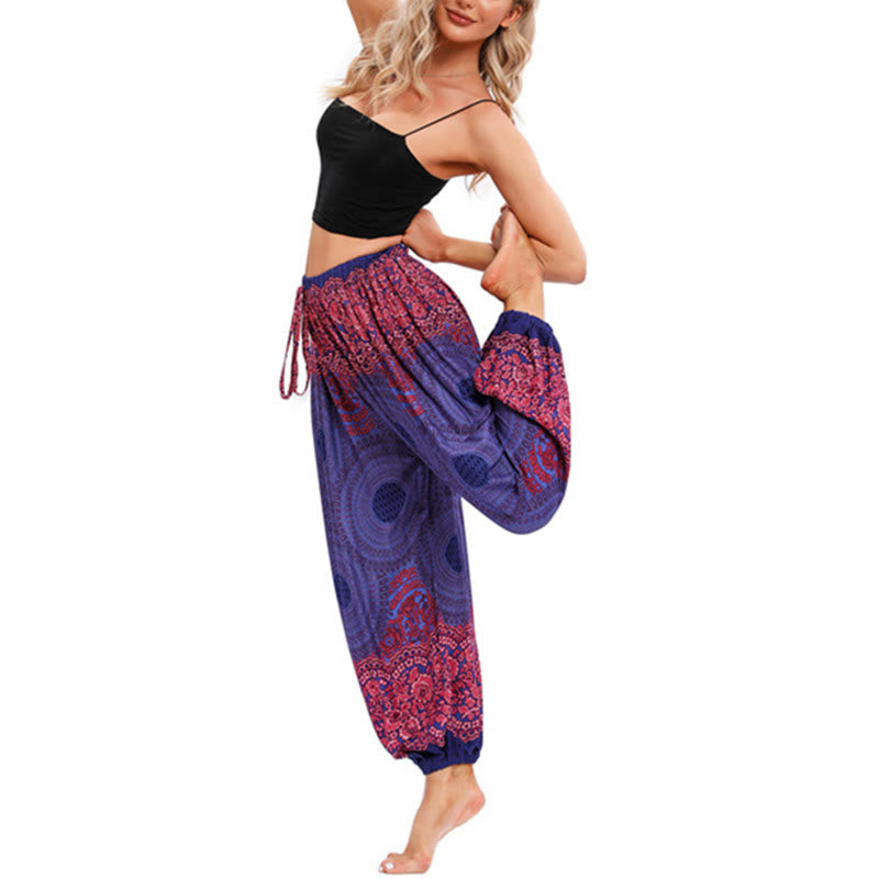 Nimara Ritual Loose Circle-shaped Flowers Pattern Harem Trousers Women's Yoga Pants