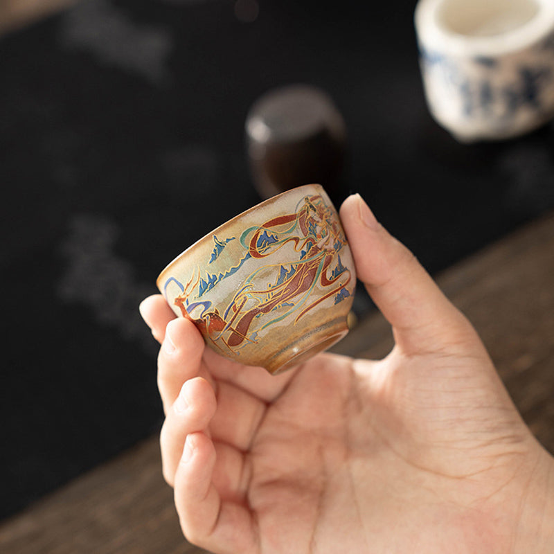 Nimara Ritual Dunhuang Flying Apsaras Ceramic Gaiwan Sancai Teacup Kung Fu Tea Cup With Lid