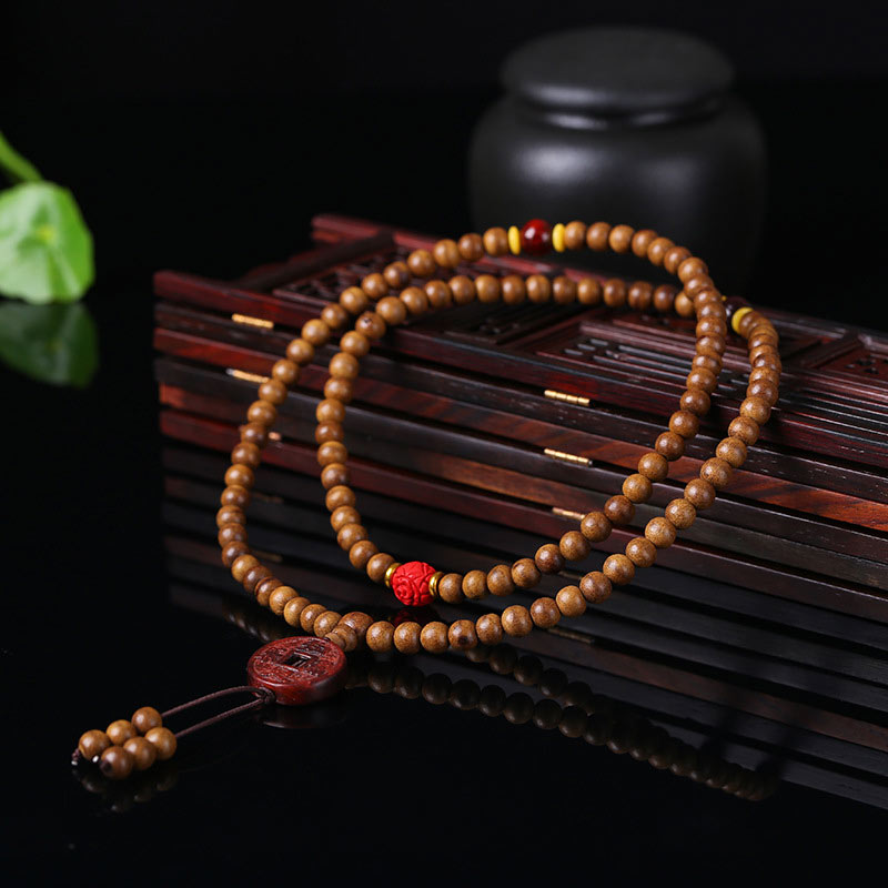 Nimara Ritual 108 Mala Beads Peach Wood Bodhi Seed Lotus Prayer Meditation Bracelet