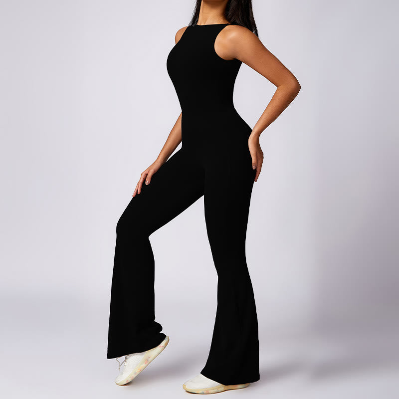 Nimara Ritual Women Casual Sleeveless Jumpsuit Flare Pants Sports Fitness Yoga Bodysuit