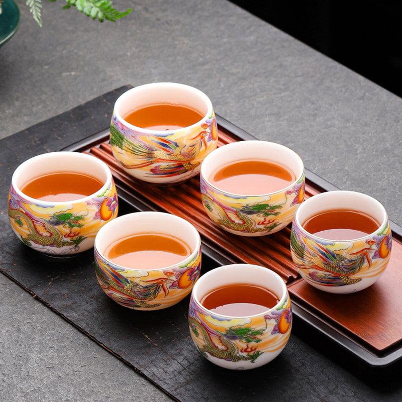 Nimara Ritual Dragon Phoenix Auspicious Clouds Sun Ocean Waves Ceramic Teacup Kung Fu Tea Cup