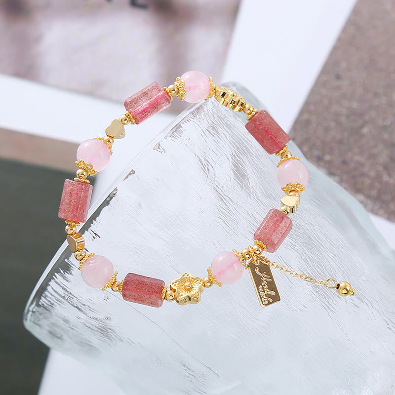 Nimara Ritual Strawberry Quartz Pink Crystal Love Heart Flower Positive Bracelet