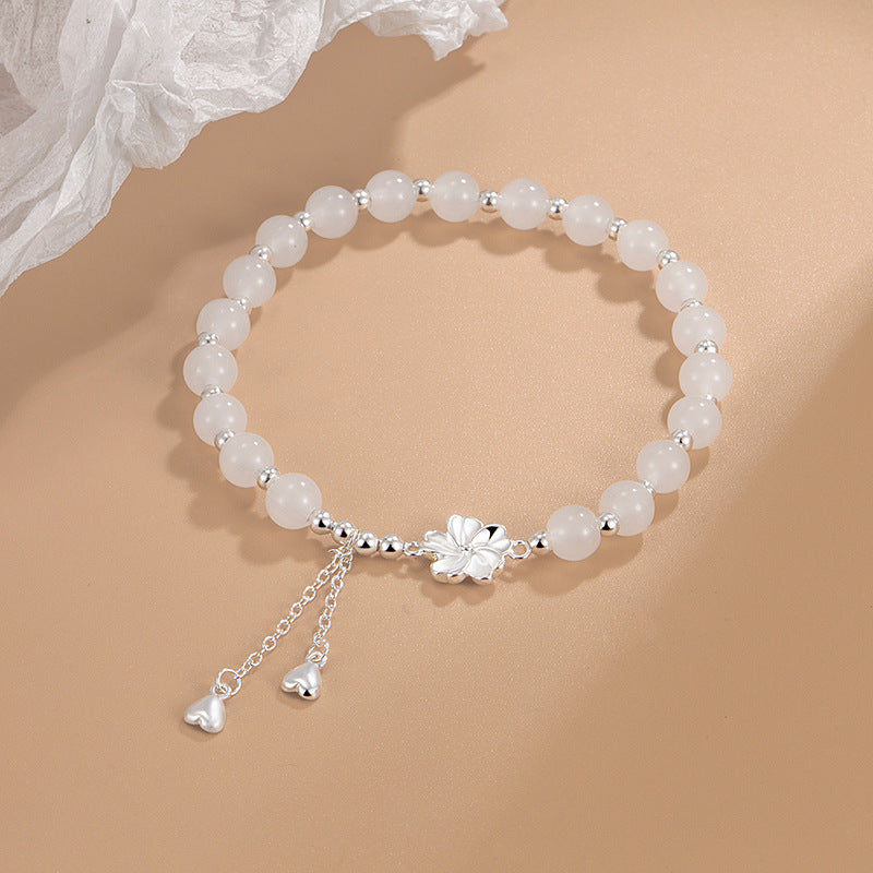 Nimara Ritual White Jade Peach Blossom Petals Flower Luck Bracelet