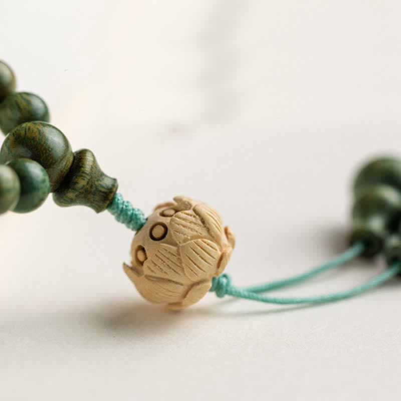 Nimara Ritual 108 Mala Beads Green Sandalwood Boxwood Lotus Positive Bracelet