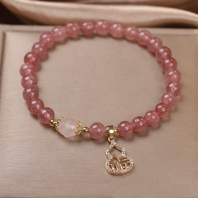 Nimara Ritual Strawberry Quartz Gourd Fu Character Charm Positive Bracelet