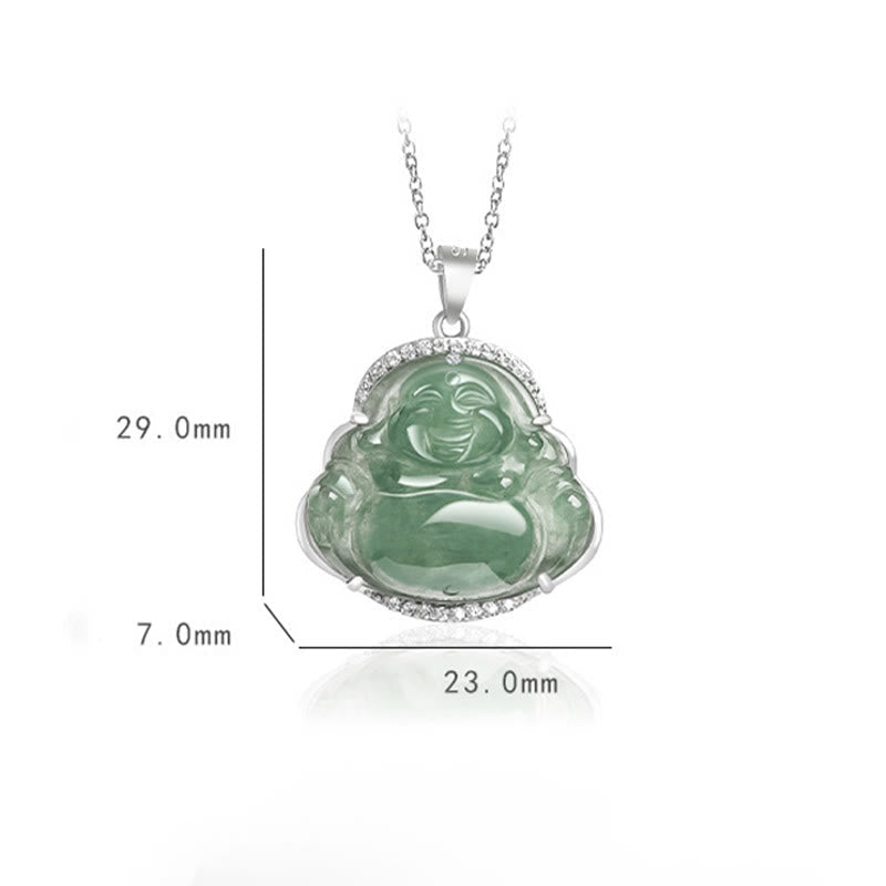 Nimara Ritual Laughing Buddha Natural Jade Luck Prosperity Necklace Titanium Steel Chain Pendant