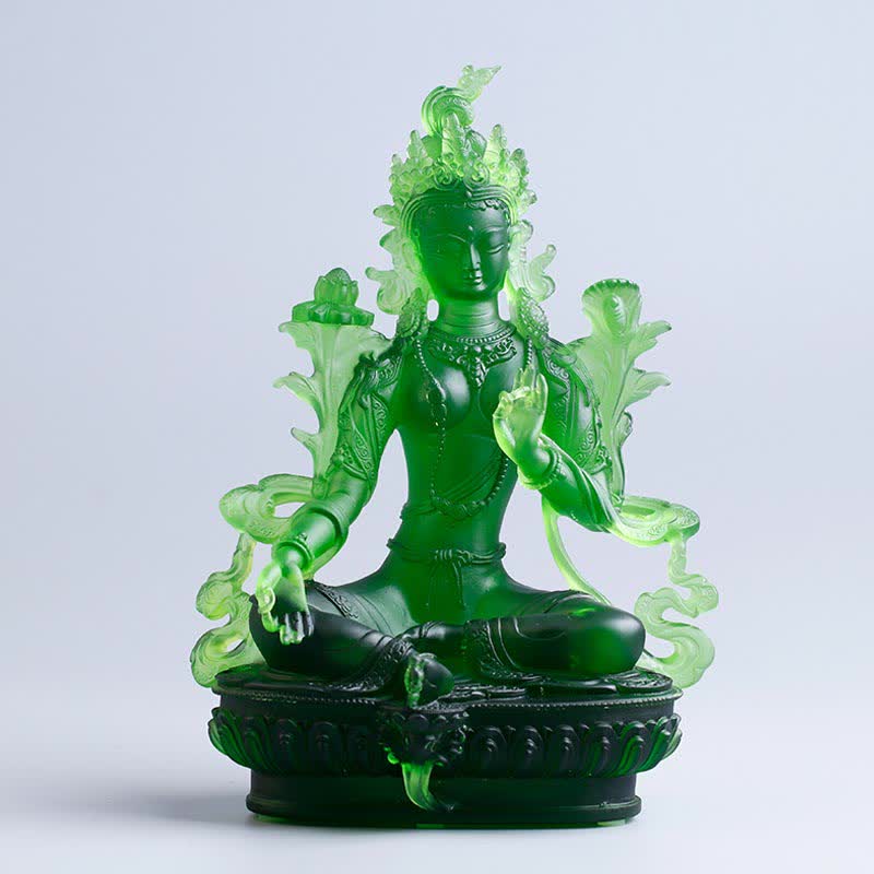 Nimara Ritual Bodhisattva Green Tara Handmade Liuli Crystal Art Piece Protection Home Office Statue Decoration